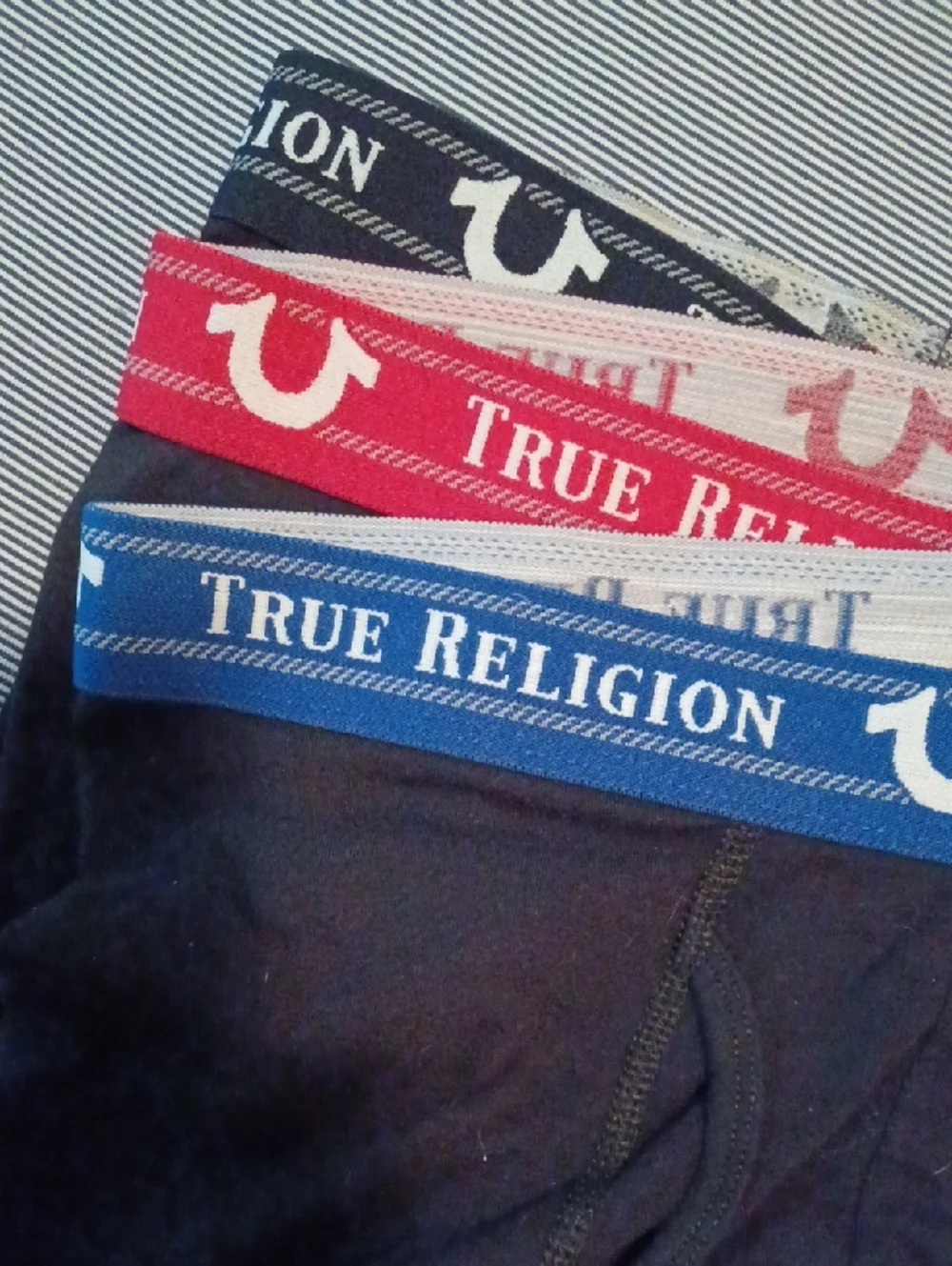 -- 3 True Religion Black Boxer Briefs with Branded Waistbands Men's Large Cotton